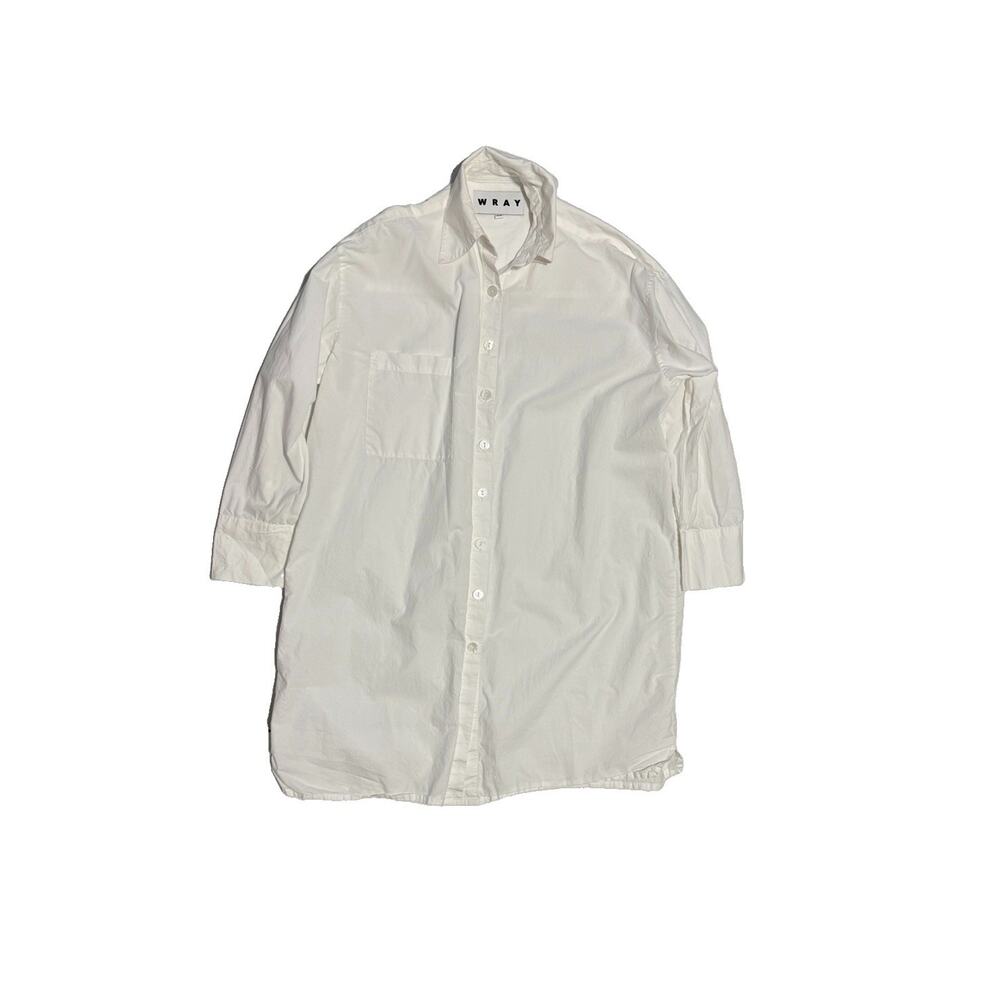 Wray Oversized Shirt Dress White Cotton Size XS Button Up Collared YMC Pocket